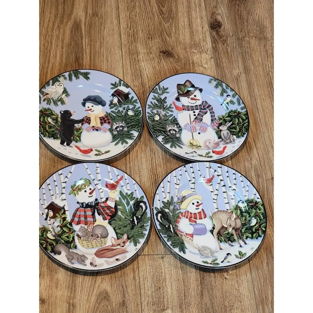 Christmas Snowmen Dessert / Salad Plates Claire Murray Gibson Set of 4 Stoneware